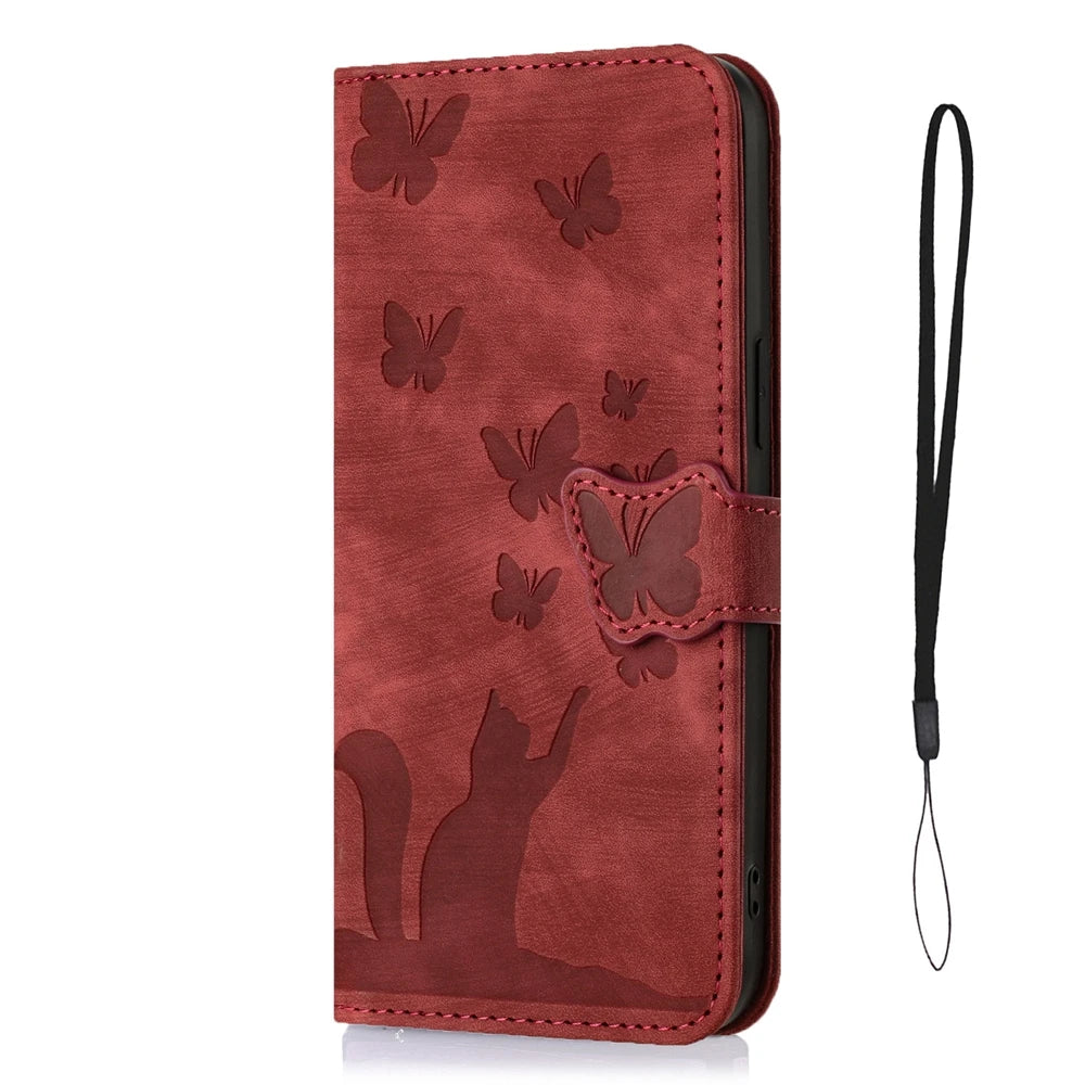 Cute Cat Butterfly  Leather Wallet Case for iPhone