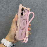 Cute Cat Ear With Wrist Strap Magnetic Case for iPhone