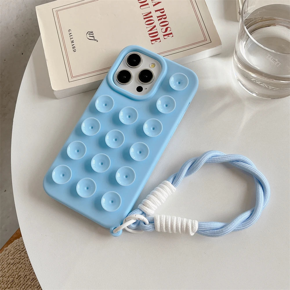 Cute Candy Suction Cup With Wrist Strap Case For iPhone