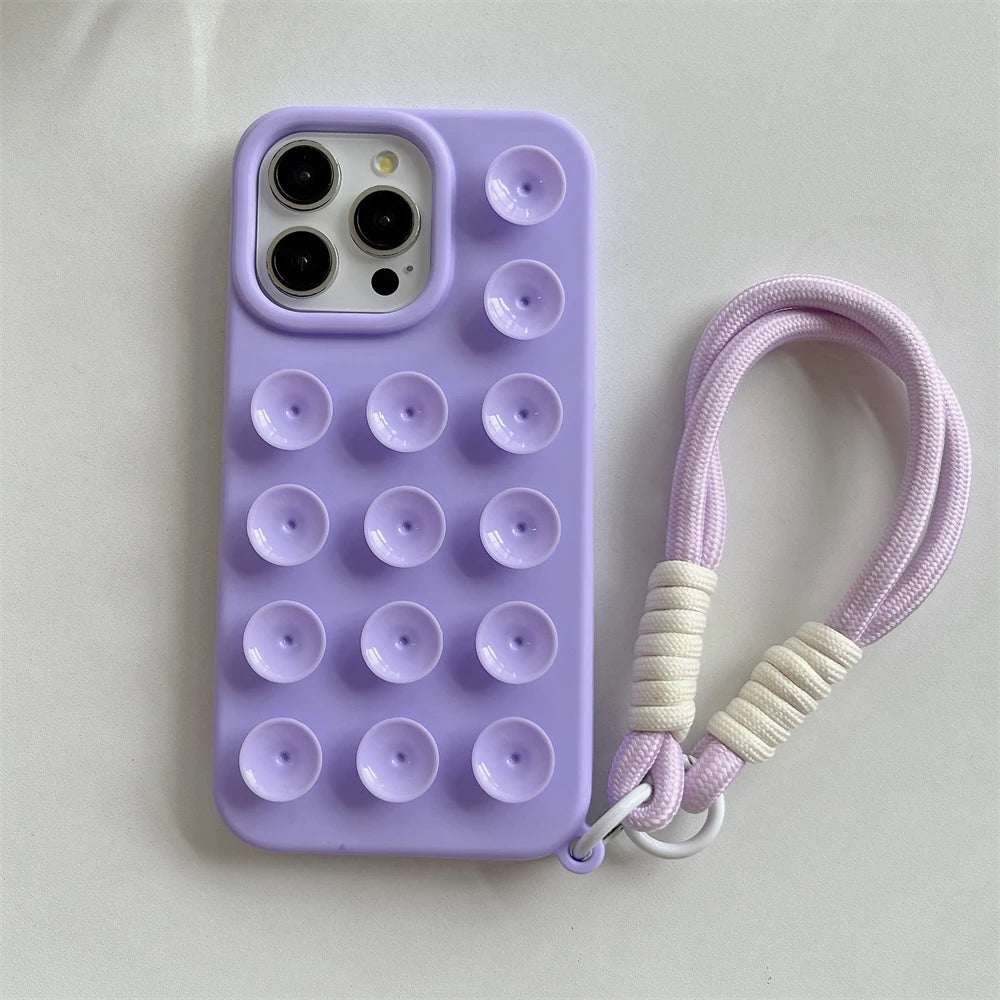 Cute Candy Suction Cup With Wrist Strap Case For iPhone