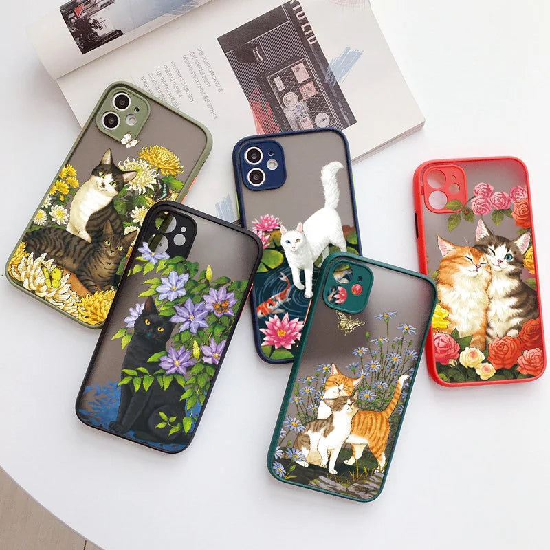 Fashion Cute Cat With Flowers Case For iPhone