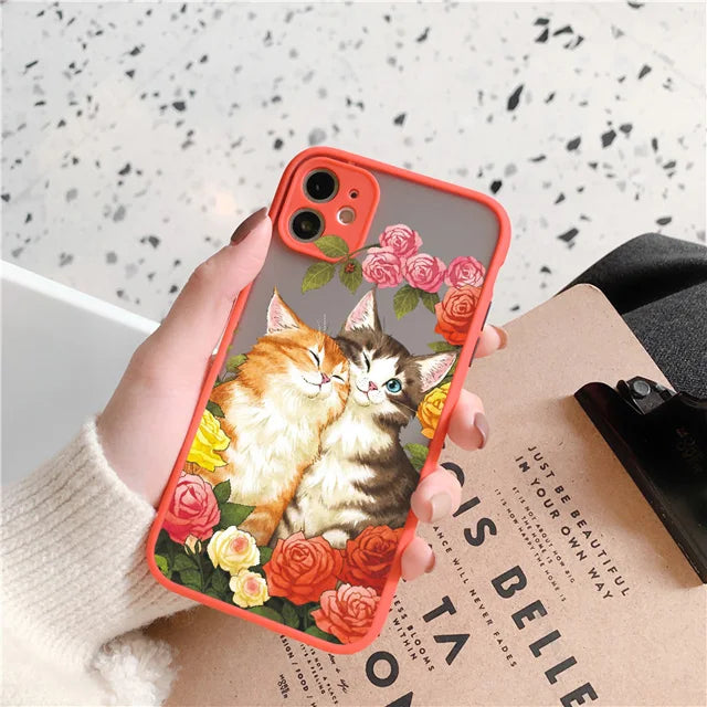 Fashion Cute Cat With Flowers Case For iPhone