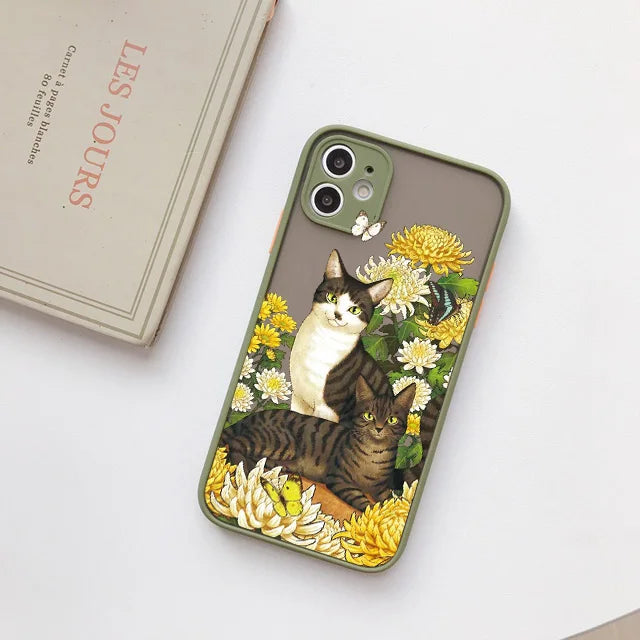 Fashion Cute Cat With Flowers Case For iPhone