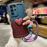 Fashion Gradient Heart Wave Lanyard Case For Samsung