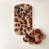 Fashion Plush Leopard Print With Bracelet Phone Case For iPhone