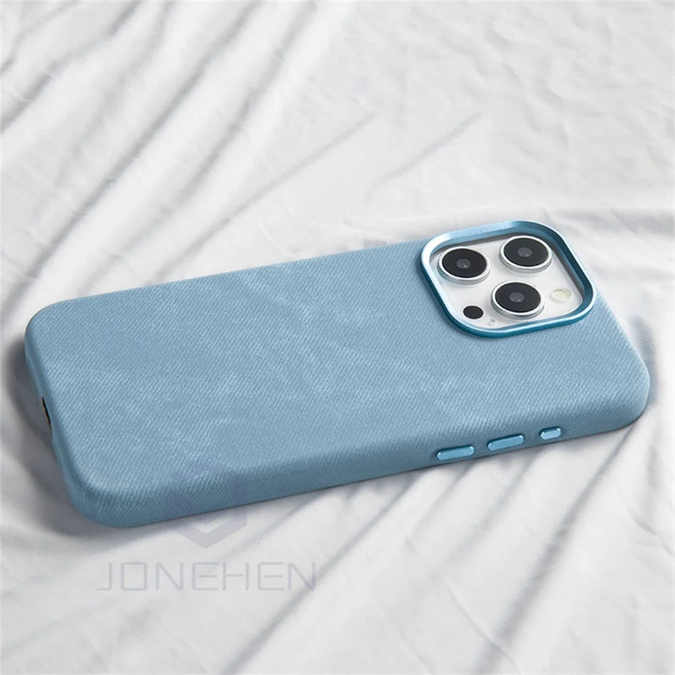 Leather Luxury Flannel Fiber Magnetic Case For iPhone