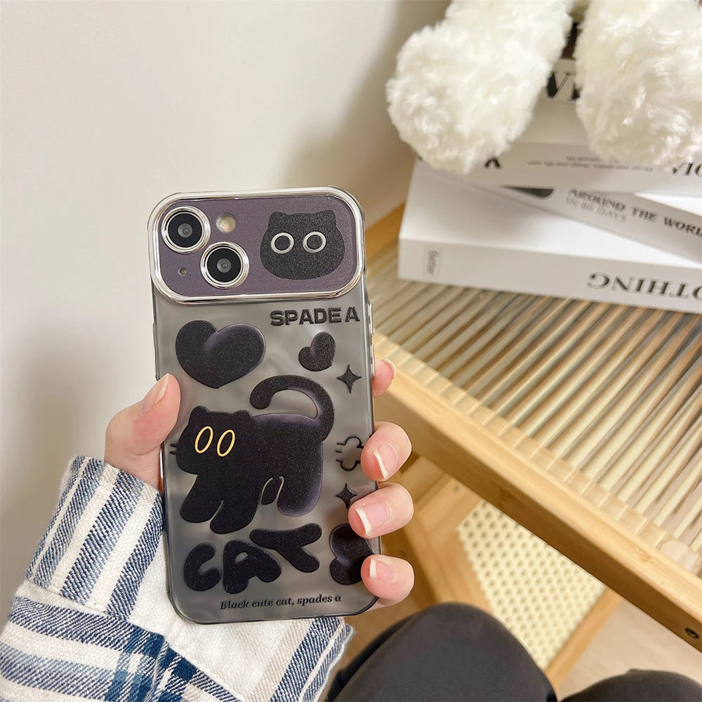 Luxury Cute Black Love Cat Phone Case For iPhone