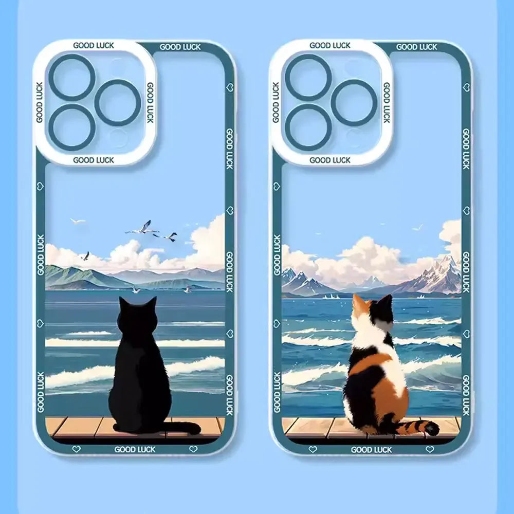 Funny Sunset Cat Phone Case for iPhone