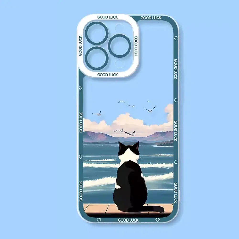 Funny Sunset Cat Phone Case for iPhone