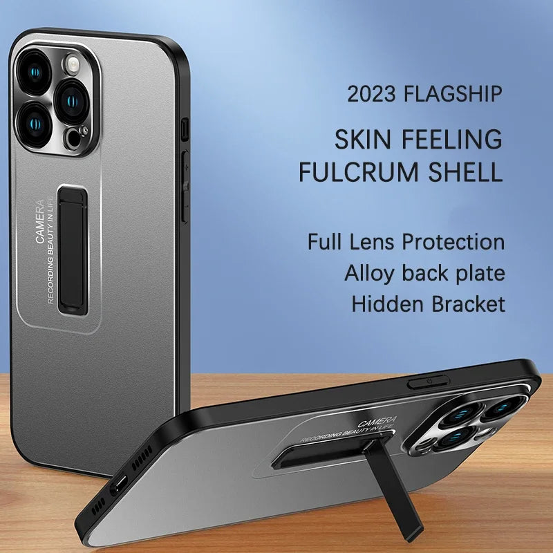 Hidden Stand Lens Protector Metal Case For IPhone