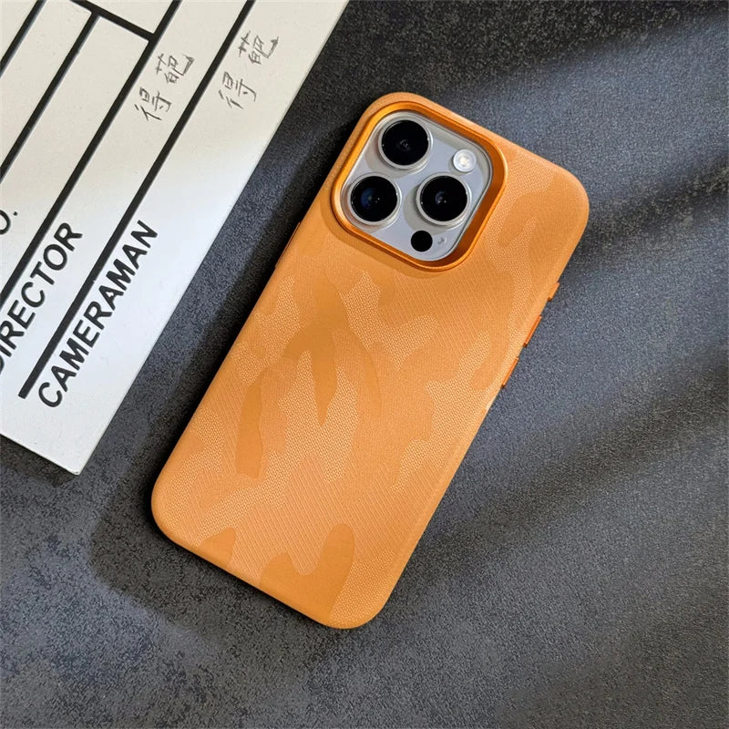 Camouflage Leather Magnetic Wireless charging Case for iPhone