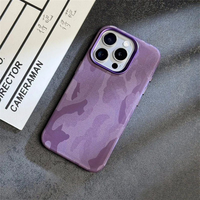 Camouflage Leather Magnetic Wireless charging Case for iPhone