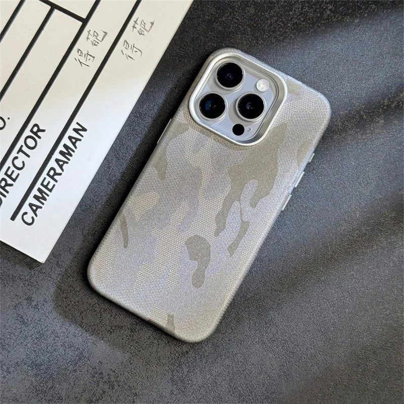 Camouflage Leather Magnetic Wireless charging Case for iPhone