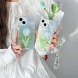 Tulip Design Silicone Phone Case with Wrist Strap for iPhone