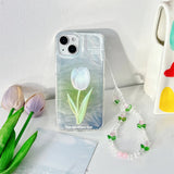 Tulip Design Silicone Phone Case with Wrist Strap for iPhone