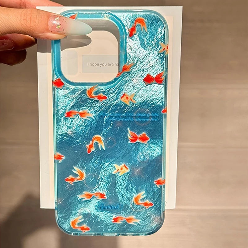 Blue Ocean Red Carp Vortex Pattern Phone Case For iPhone