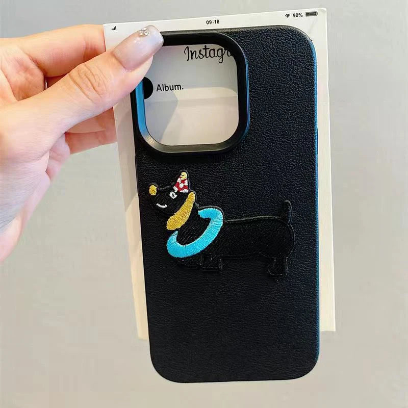 Cute 3D Cartoon Embroidery Dog Phone Case For iPhone