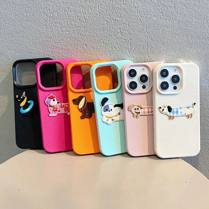 Cute 3D Cartoon Embroidery Dog Phone Case For iPhone