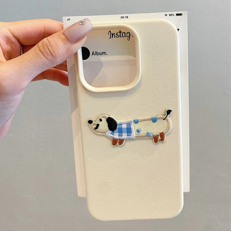 Cute 3D Cartoon Embroidery Dog Phone Case For iPhone