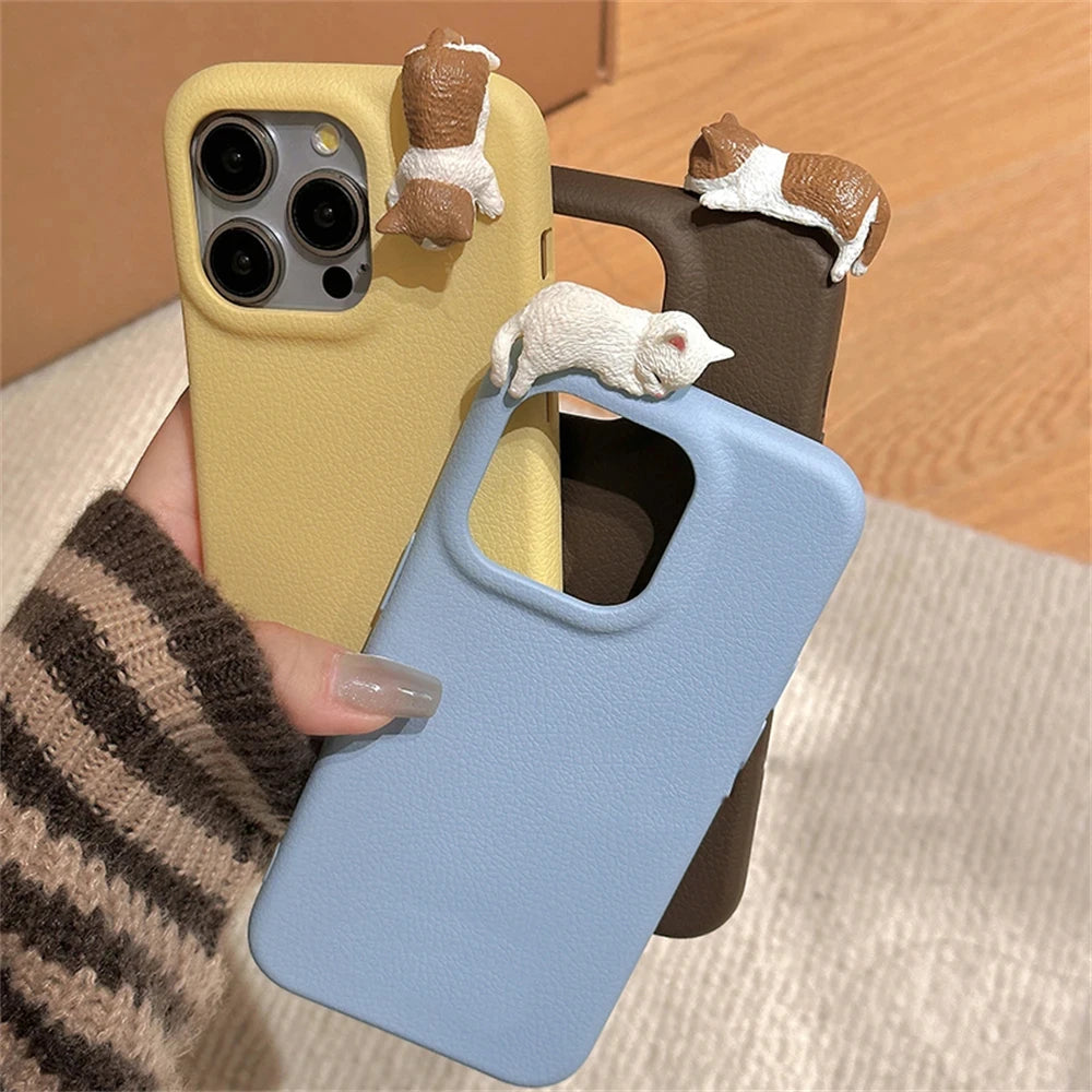 Cute 3D Cat Leather Soft Case For iPhone