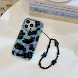 Cute Black Cats Double Layers Wrist Chain Phone Case for iPhone