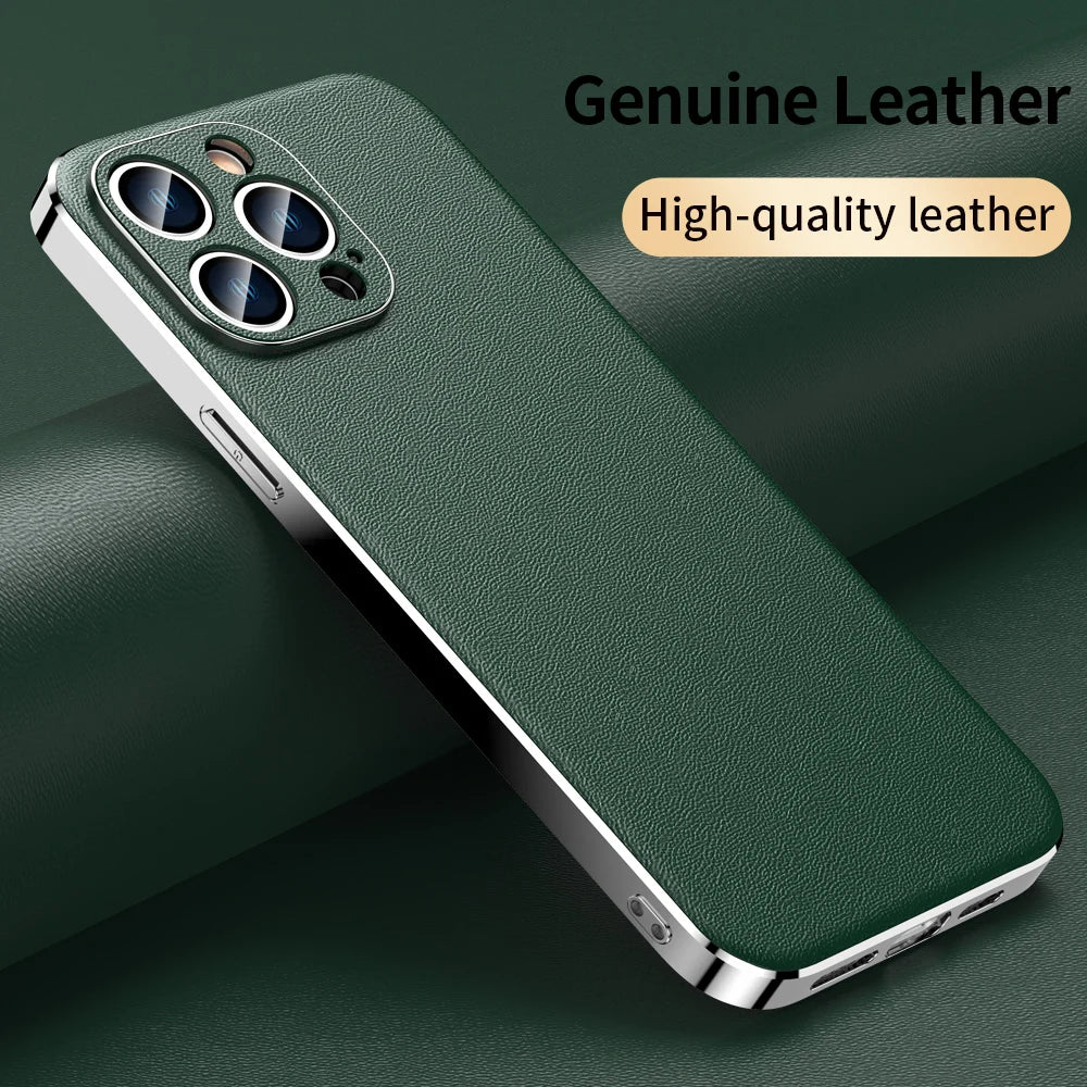 Genuine Cowhide Plating Leather Case for iPhone