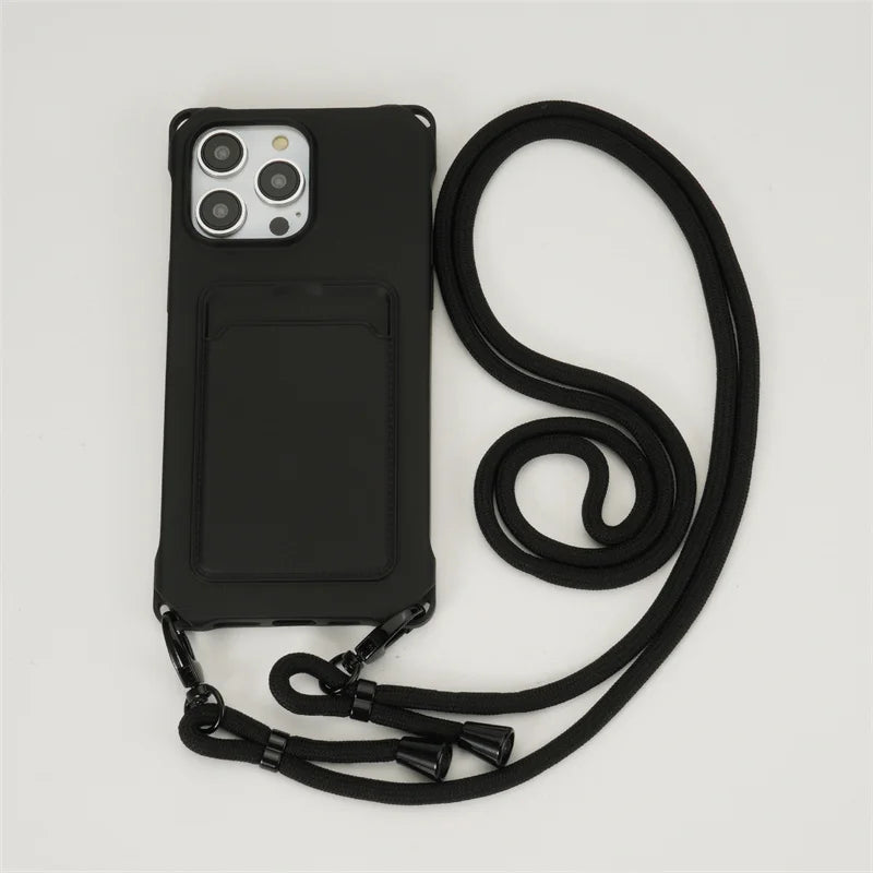 Lanyard Crossbody  Strap Card Slot Holder Cover For iPhone