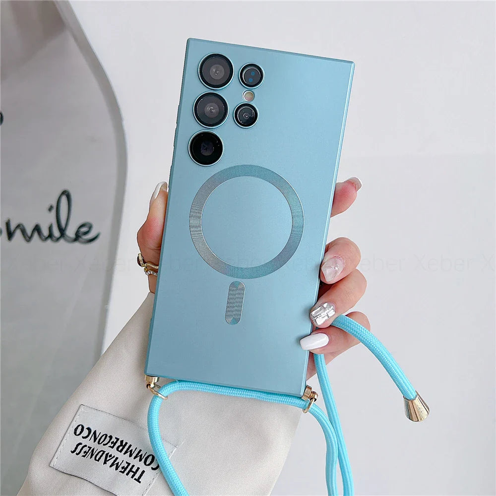 Lanyard Crossbody Magnetic Charging Case For Samsung