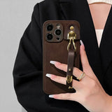 Leather Pattern Wrist Strap Case For iPhone