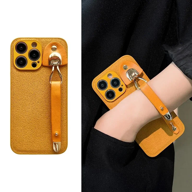 Leather Pattern Wrist Strap Case For iPhone