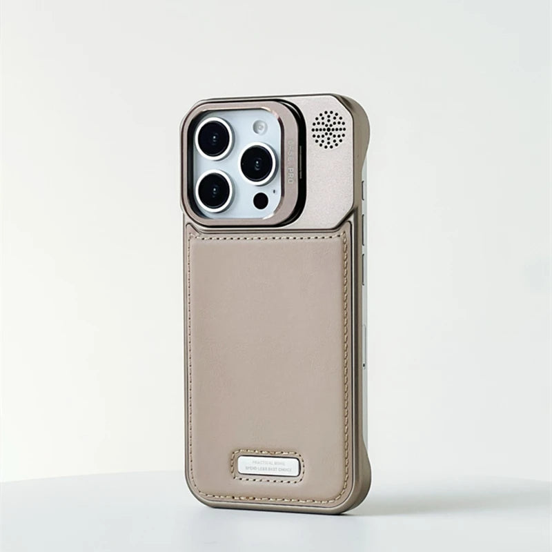 Leather Magnetic Borderless Lens Kickstand Case for iPhone