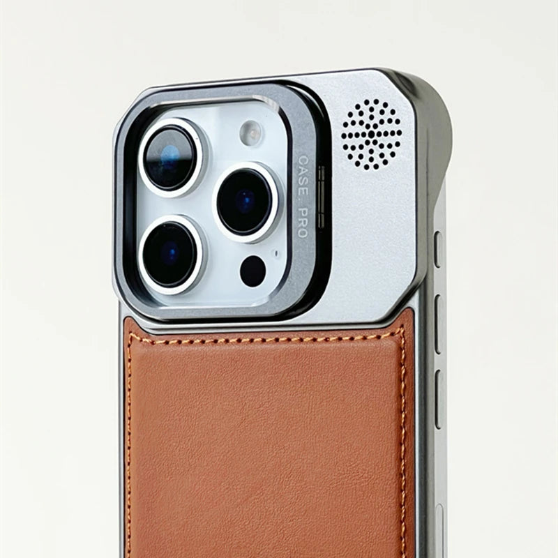 Leather Magnetic Borderless Lens Kickstand Case for iPhone