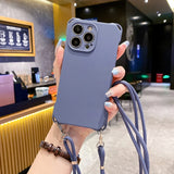 Solid Color Silicone Four Corner Protective Phone Case With Lanyard Strap For iPhone