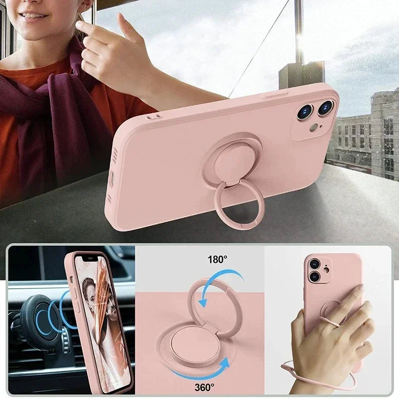 Liquid Silicone Finger Ring Magnetic Holder Case For iPhone