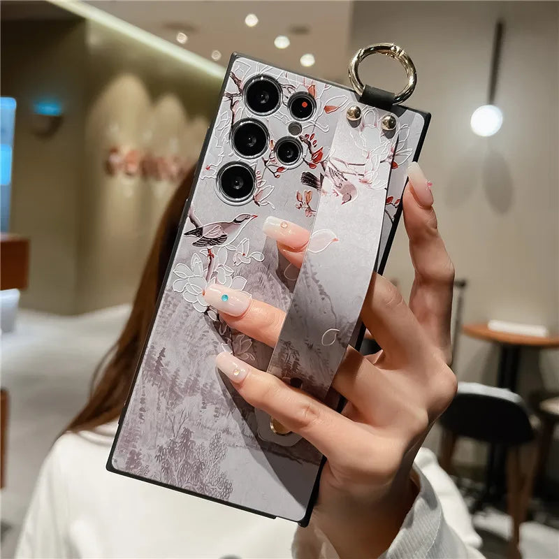 Luxury 3D Emboss Flower Holder Case for Samsung