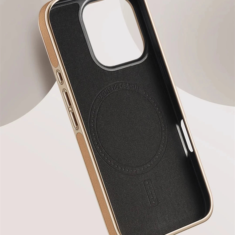 Luxury Plating Frame Leather Magnetic Case For iPhone