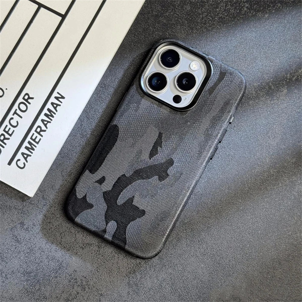 Luxury Camouflage Leather Magnetic Case For iPhone