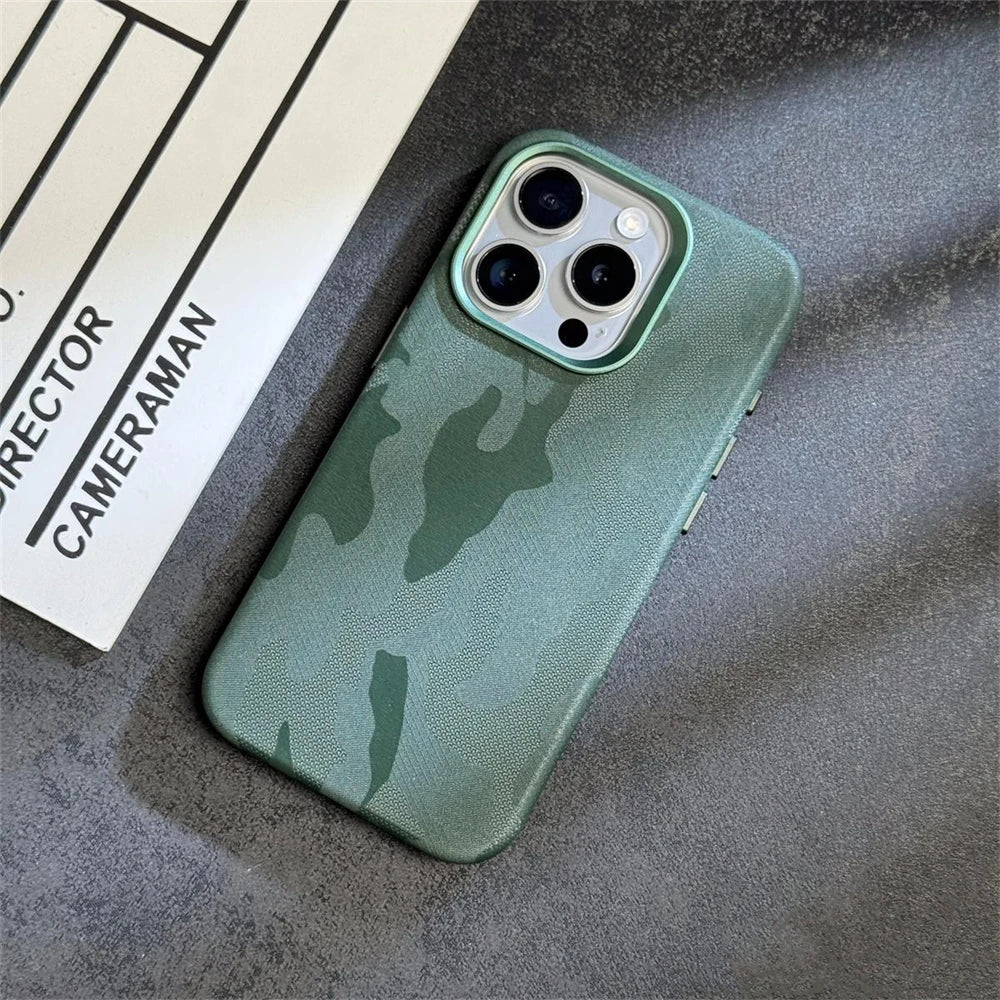 Luxury Camouflage Leather Magnetic Case For iPhone