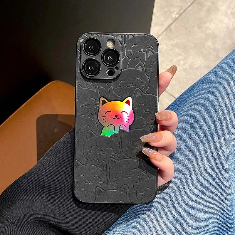 Luxury Cartoon Cats Laser Case for iPhone