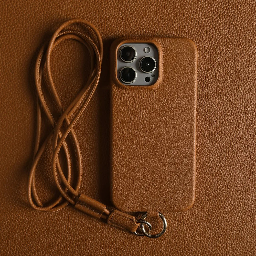 Cowhide Genuine Crossbody Lanyard Leather Case For iPhone