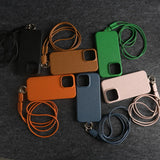 Cowhide Genuine Crossbody Lanyard Leather Case For iPhone