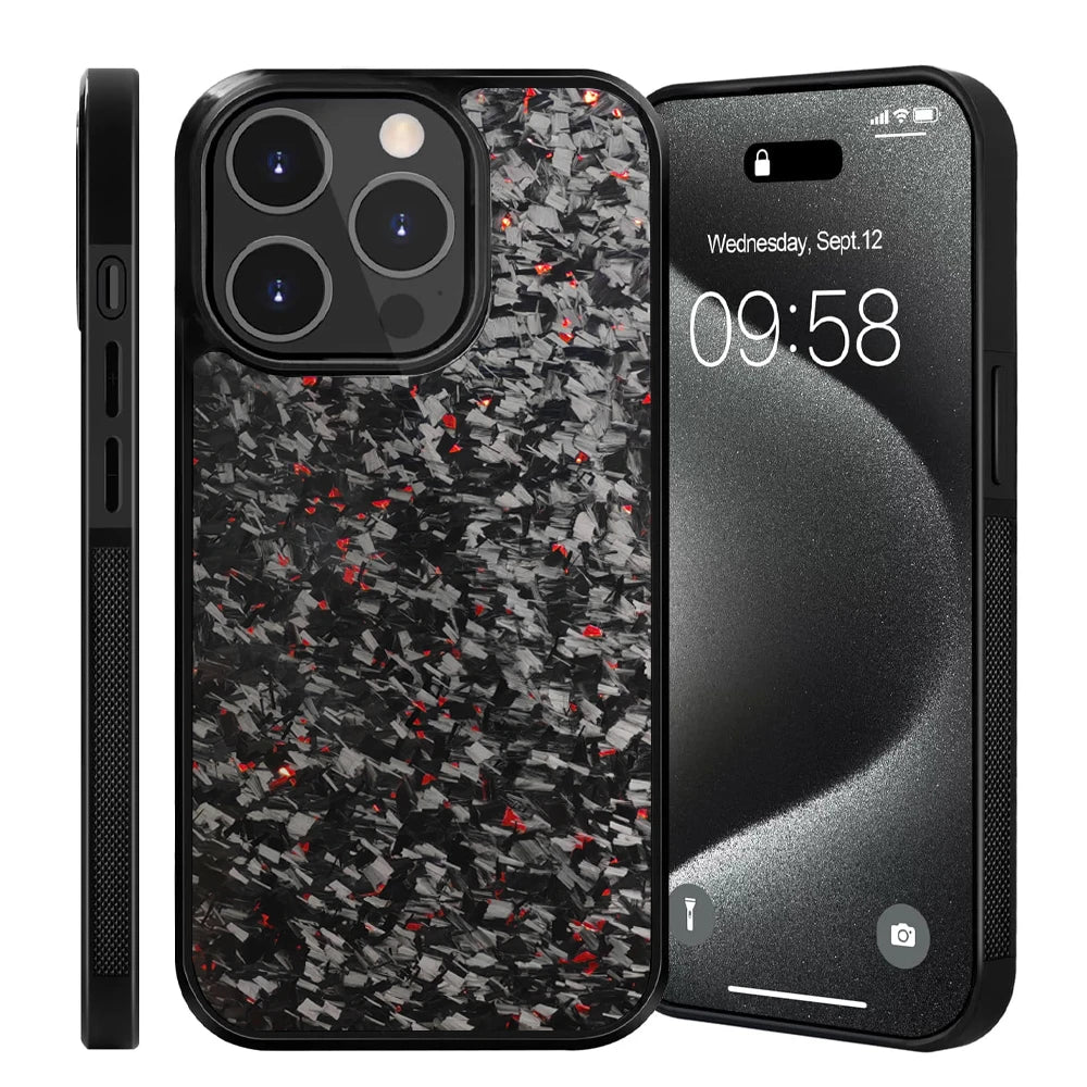 Luxury Gloss Real Carbon Fiber Armor Shockproof Wireless Charge Forged fiber Cover for iPhone