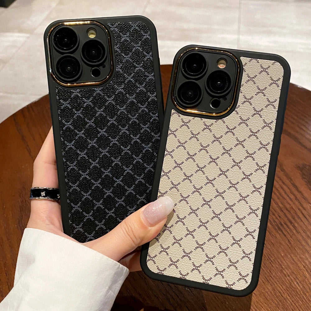 Luxury Soft Leather Fashion Geometric Plaid Pattern Case for iPhone