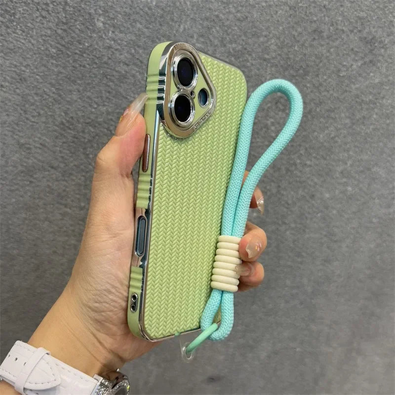 Luxury Knitting Grain With lanyard Phone Case For iPhone