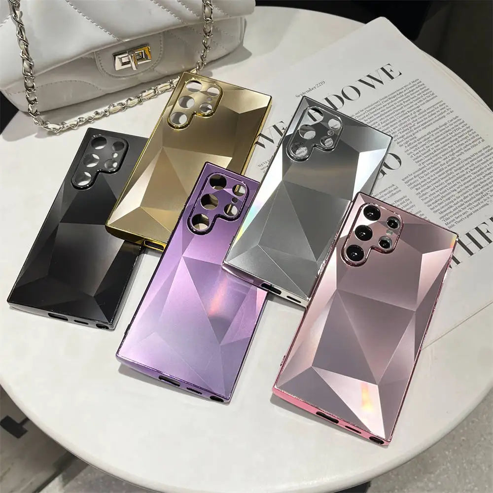Luxury Plating 3D Diamond Pattern Matte Skin Touch Case for Samsung