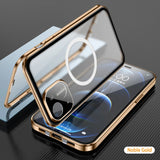 Magnetic Glass 360°  Full screen closed Metal Case For iPhone