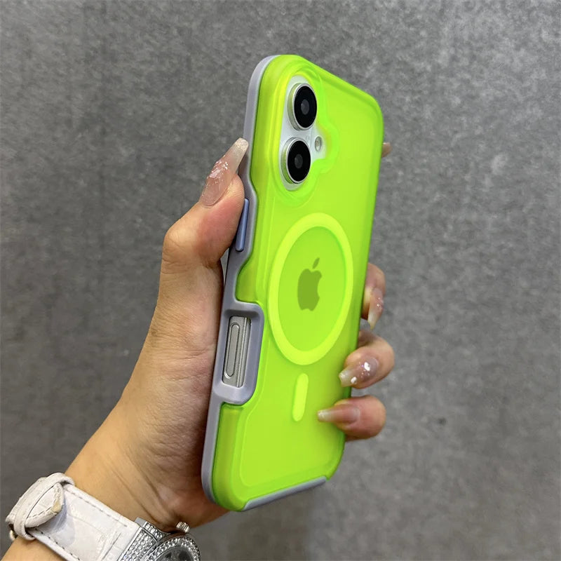 Magnetic Neon Color Matte Translucent Armor Shockproof Case For iPhone