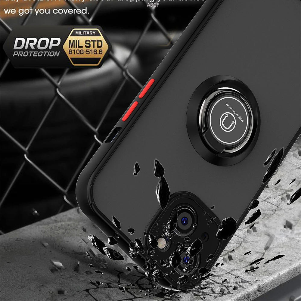 2025 New Shockproof Matte Magnetic Ring Holder Case For iPhone