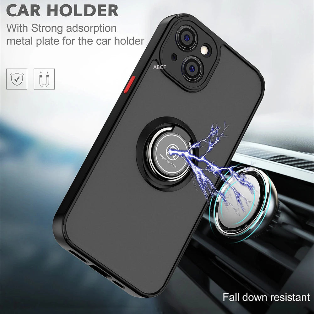 2025 New Shockproof Matte Magnetic Ring Holder Case For iPhone