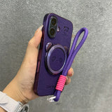 Magnetic Bracket Cute Bear Lanyard Phone Case for iPhone